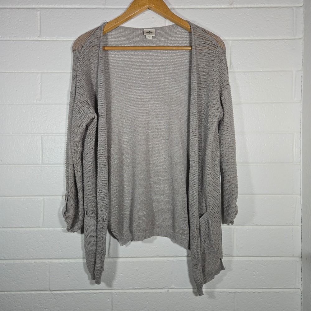 Daytrip Mesh Cardigan Medium‎ Open Front Knit Roll Tab Sleeve Sweater Layer Boho